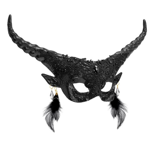 Masque diable noir luxe avec plumes pour costume de théâtre
