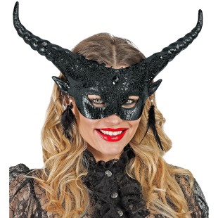 Masque diable noir luxe avec plumes pour costume de théâtre