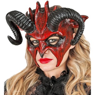 Masque diable rouge avec cornes noires Commedia Dell'Arte