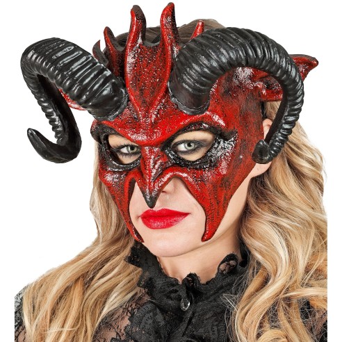 Masque diable rouge avec cornes noires Commedia Dell'Arte