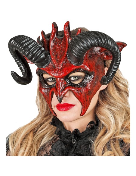 Masque diable rouge avec cornes noires Commedia Dell'Arte
