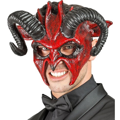 Masque diable rouge avec cornes noires Commedia Dell'Arte