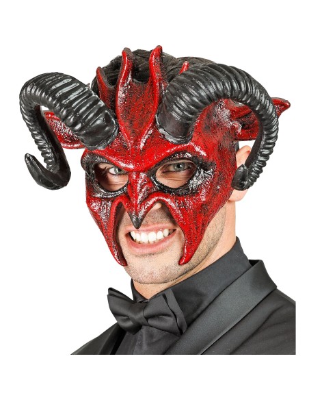 Masque diable rouge avec cornes noires Commedia Dell'Arte