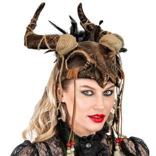 Masque chaman crâne de taureau avec plumes pour magie vaudou 2