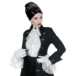 Jabot dentelle blanc avec bijou et poignets assortis pour marquis