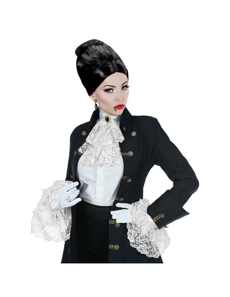 Jabot dentelle blanc avec bijou et poignets assortis pour marquis