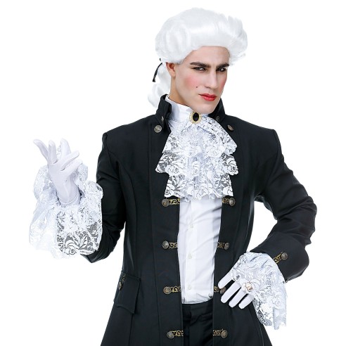 Jabot dentelle blanc avec bijou et poignets assortis pour marquis