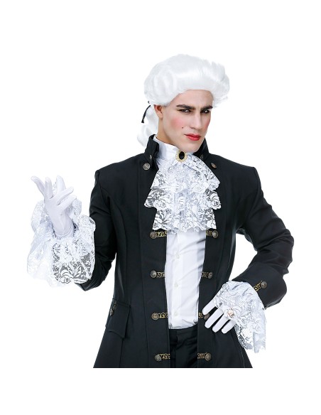 Jabot dentelle blanc avec bijou et poignets assortis pour marquis