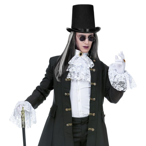 Jabot dentelle blanc avec bijou et poignets assortis pour marquis