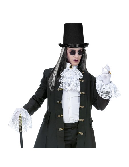 Jabot dentelle blanc avec bijou et poignets assortis pour marquis