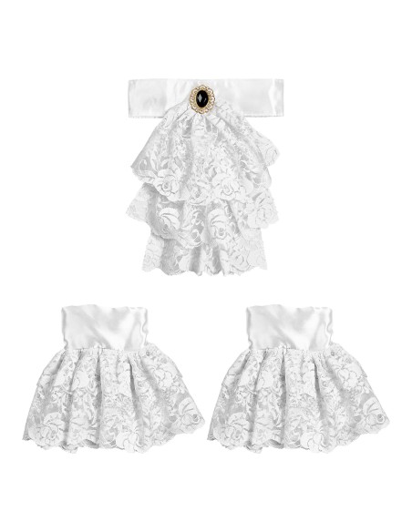 Jabot dentelle blanc avec bijou et poignets assortis pour marquis