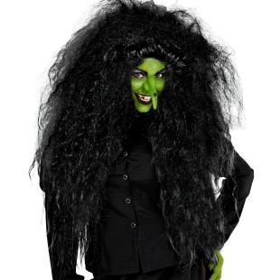 Perruque frisée noire ébouriffée pour déguisement de sorcière 2