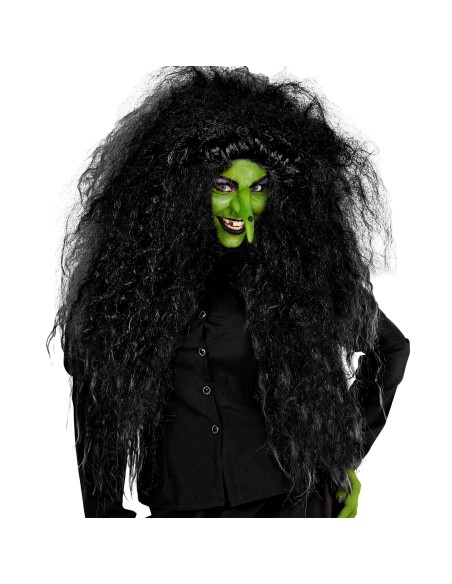 Perruque frisée noire ébouriffée pour déguisement de sorcière