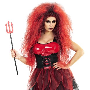 Perruque frisée rouge ébouriffée pour déguisement de démon 2