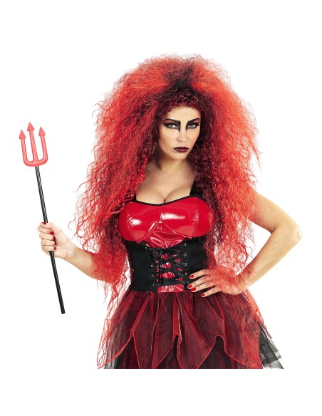 Perruque frisée rouge ébouriffée pour déguisement de démon