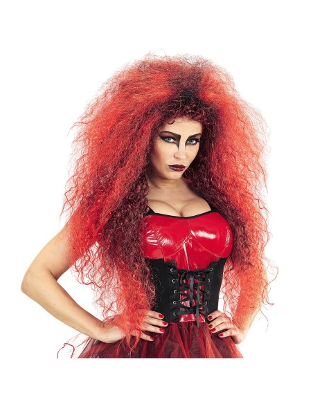 Perruque frisée rouge ébouriffée pour déguisement de démon