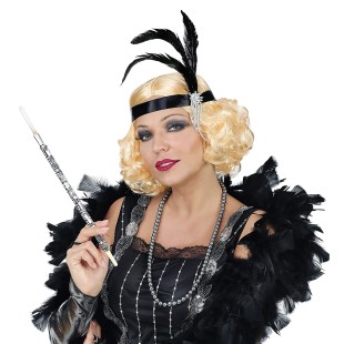 Perruque années 20 blonde avec bandeau et plumes style charleston 2
