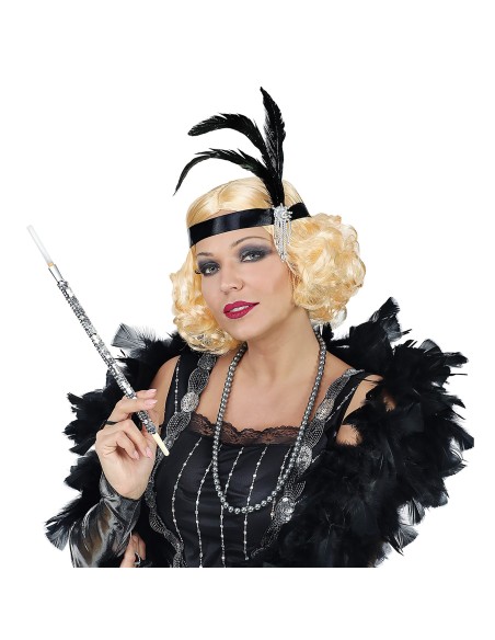 Perruque années 20 blonde avec bandeau et plumes style charleston