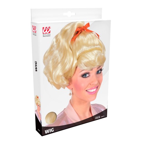 Perruque blonde rétro pour femme style comédie musicale Grease