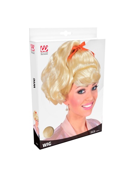 Perruque blonde rétro pour femme style comédie musicale Grease