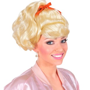 Perruque blonde rétro pour femme style comédie musicale Grease