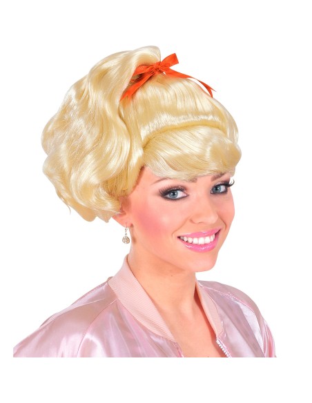 Perruque blonde rétro pour femme style comédie musicale Grease