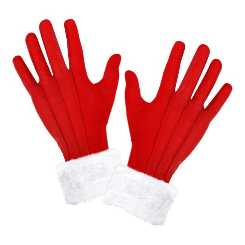 Gants Père Noël rouges avec fourrure blanche pour costume adulte