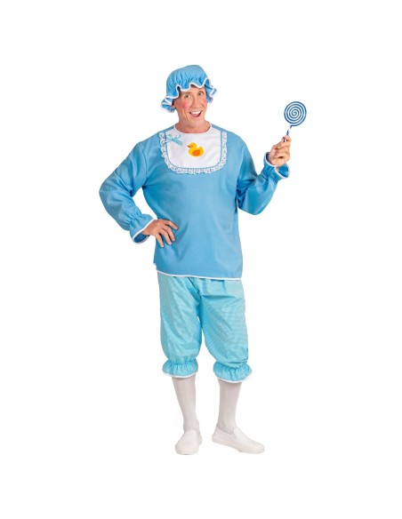 Déguisement de grand bébé bleu pour homme costume humoristique