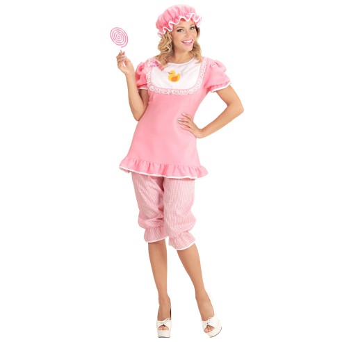 Déguisement de grand bébé rose pour femme costume humoristique