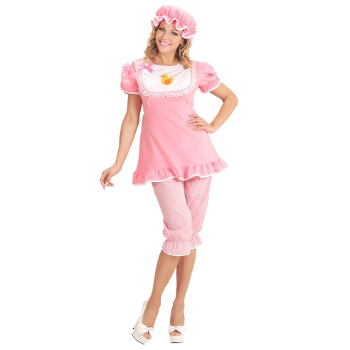 Déguisement de grand bébé rose pour femme costume humoristique