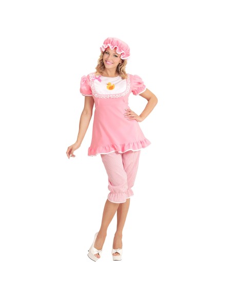 Déguisement de grand bébé rose pour femme costume humoristique