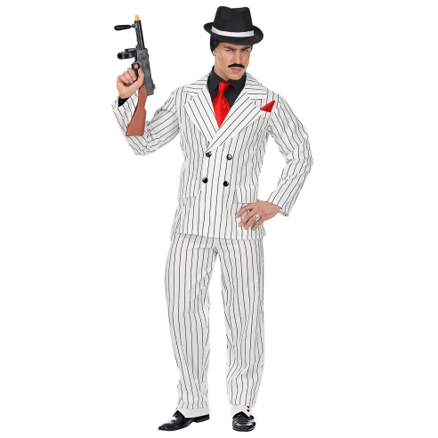 Déguisement costume de gangster blanc avec fines rayures noires