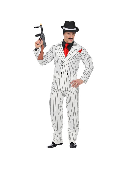 Déguisement costume de gangster blanc avec fines rayures noires