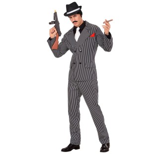 Déguisement costume de gangster noir avec rayures blanches