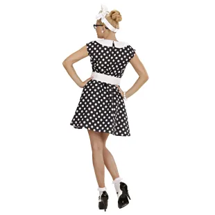 Costume thème années 50 robe noire à pois blancs chez Festimania 2
