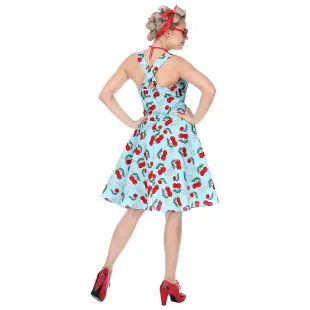 Costume thème années 50 robe rétro avec motifs de cerises rouges 2