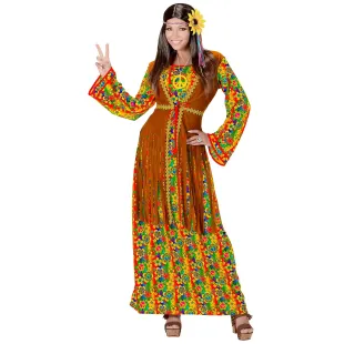 Longue robe hippie à fleurs pour soirée déguisée Peace & Love