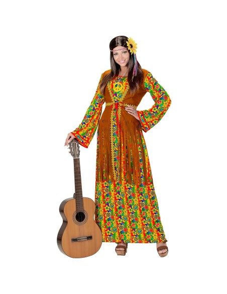 Longue robe hippie à fleurs pour soirée déguisée Peace & Love