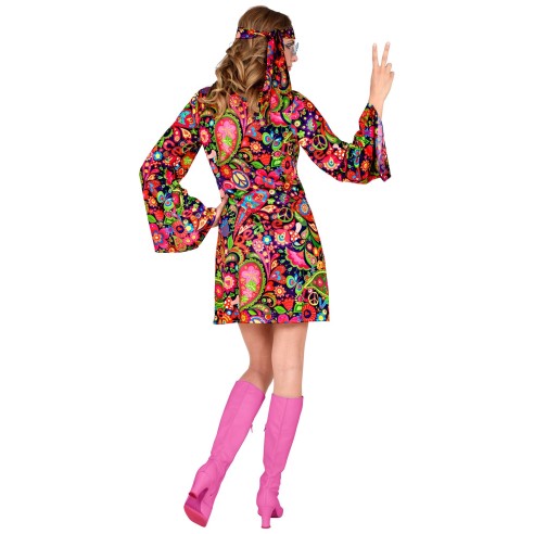 Robe hippie motifs psychédéliques pour soirée déguisée Flower Power