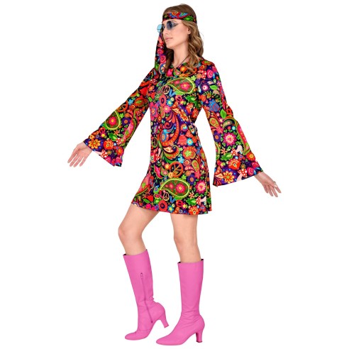 Robe hippie motifs psychédéliques pour soirée déguisée Flower Power