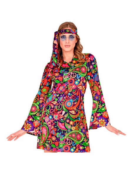 Robe hippie motifs psychédéliques pour soirée déguisée Flower Power