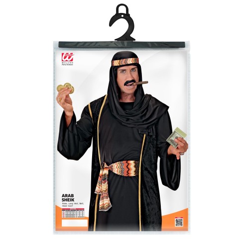 Déguisement de cheikh arabe avec longue tunique orientale noire