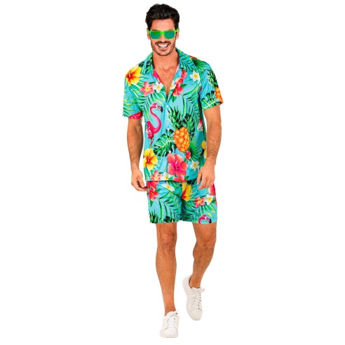 Déguisement estival summer party avec chemise et short motif tropical