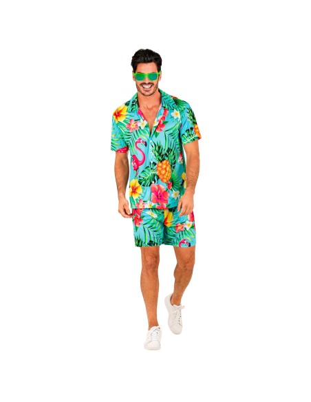 Déguisement estival summer party avec chemise et short motif tropical