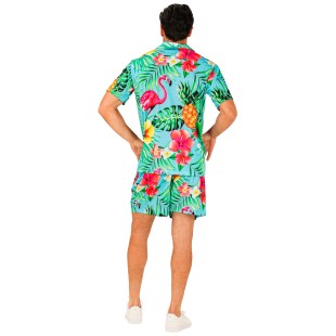 Déguisement estival summer party avec chemise et short motif tropical 2