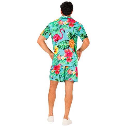 Déguisement estival summer party avec chemise et short motif tropical