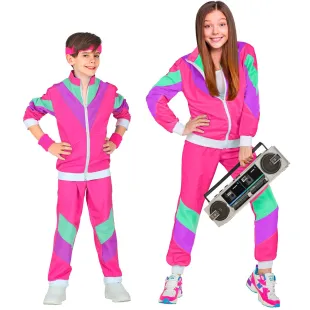 Jogging enfant rose garçon et fille thème années 80 pour carnaval