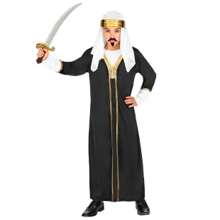 Déguisement de cheikh sultan oriental enfant avec longue tunique noire