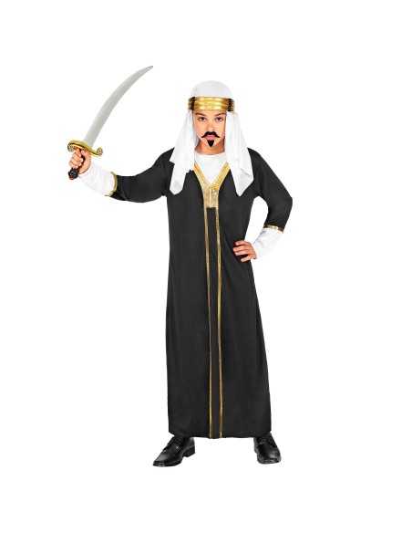 Déguisement de cheikh sultan oriental enfant avec longue tunique noire
