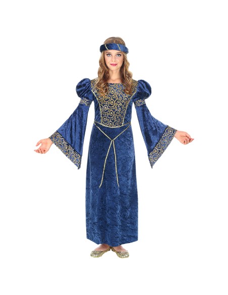 Déguisement dame renaissance bleue costume médiéval enfant